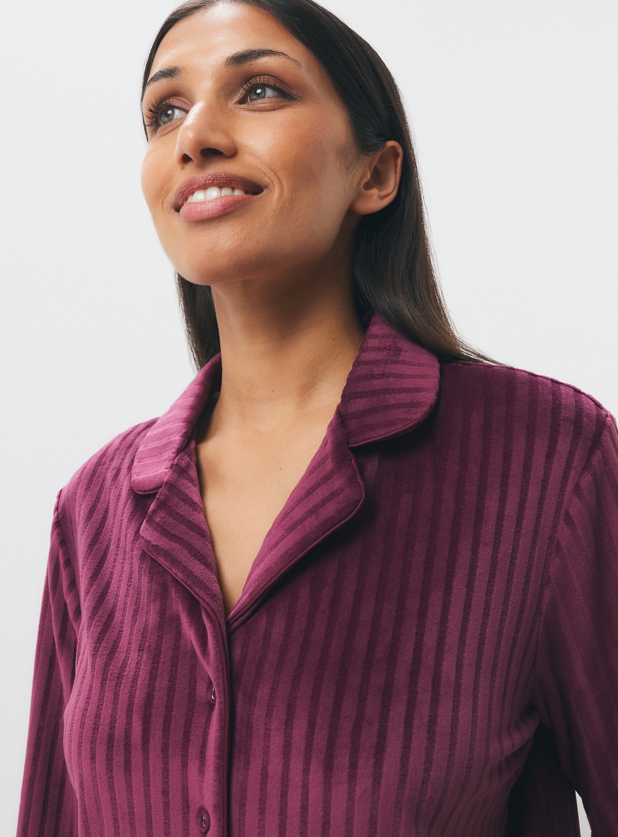 Plum Carved Stripe Slinky Traditional Pyjamas XXL - Image 2 thumbnail
