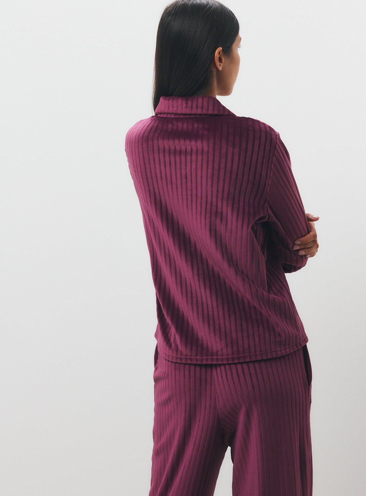 Plum Carved Stripe Slinky Traditional Pyjamas XXL - Image 4 thumbnail