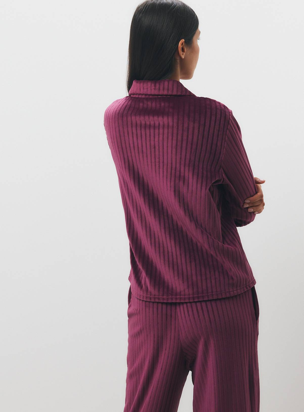 Plum Carved Stripe Slinky Traditional Pyjamas XXL - Image 4
