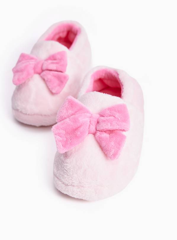 Pink Bow Detail Fluffy Full Slippers 6-7 Infant