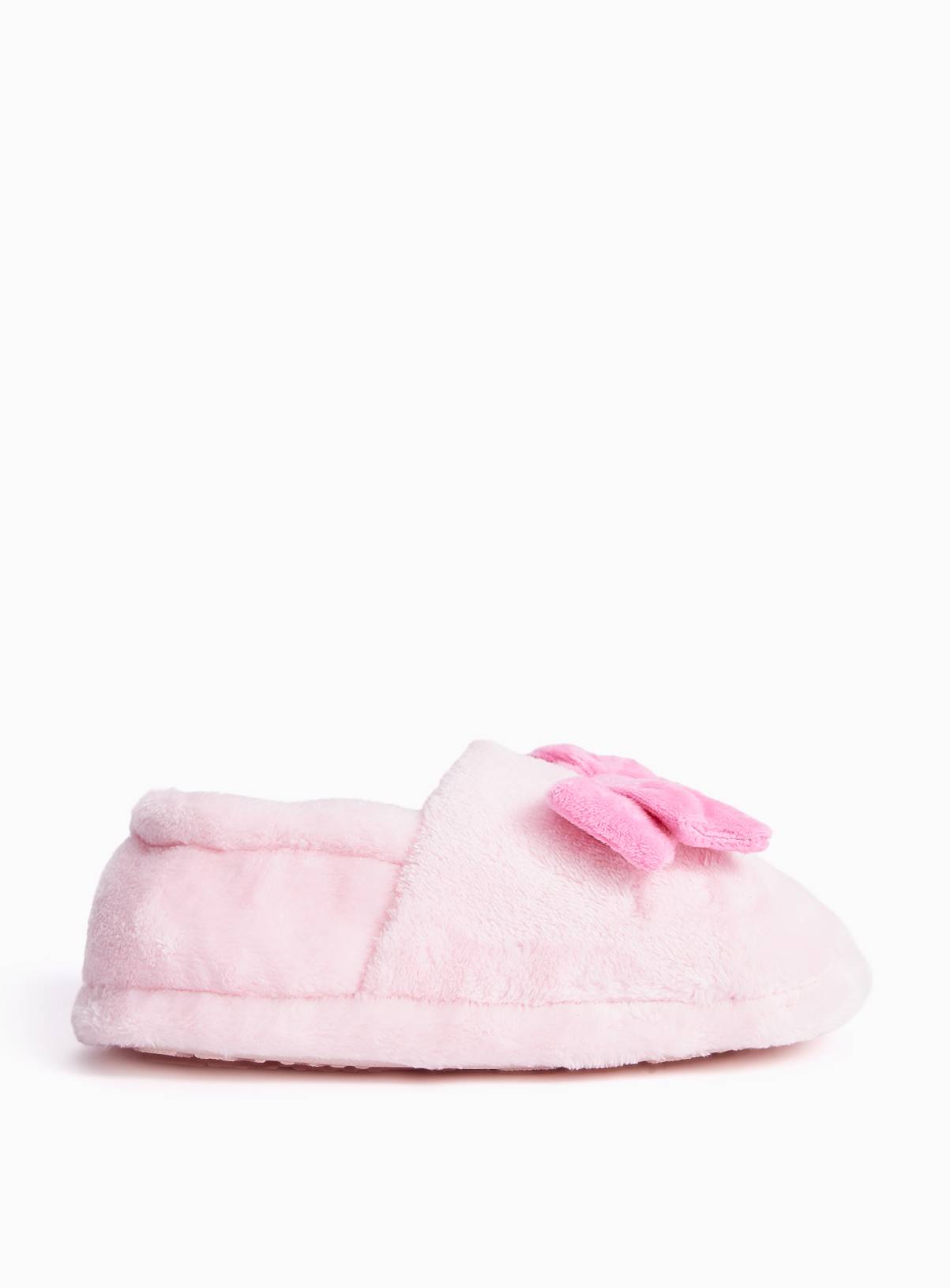 Pink Bow Detail Fluffy Full Slippers 10-11 Infant - Image 2