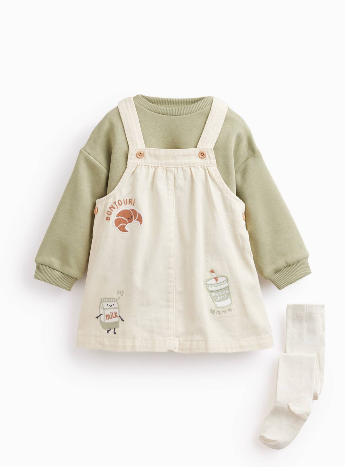 Cream Pinafore 3 Piece Set 3-6 months - Image 1