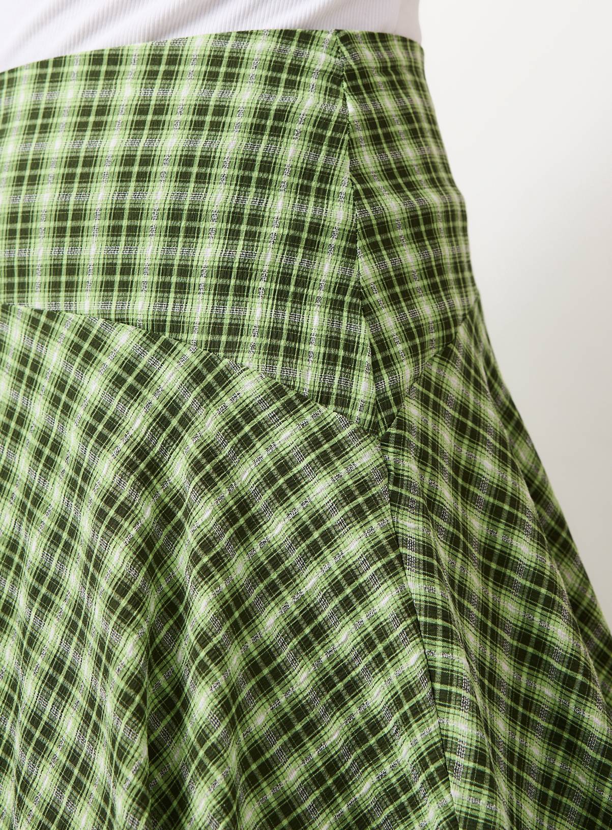 Green Check Print Hanky Hem Midi Skirt 22 - Image 3