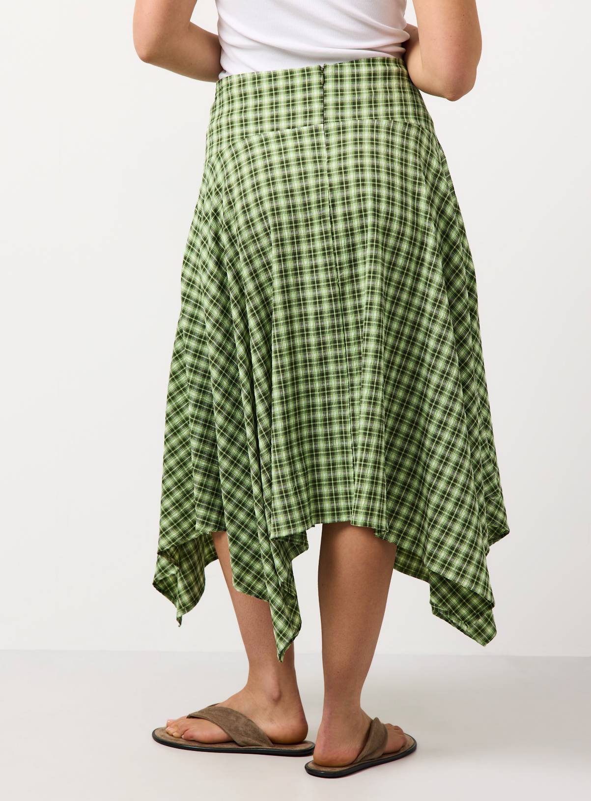 Green Check Print Hanky Hem Midi Skirt 22 - Image 4