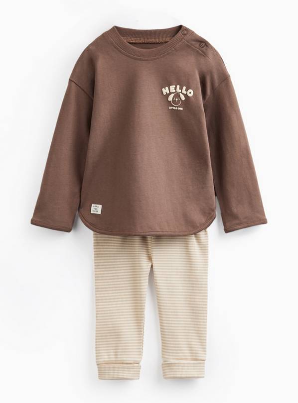 Brown 'Hello' Motif Long Sleeve Tee & Leggings Set 2-3 years
