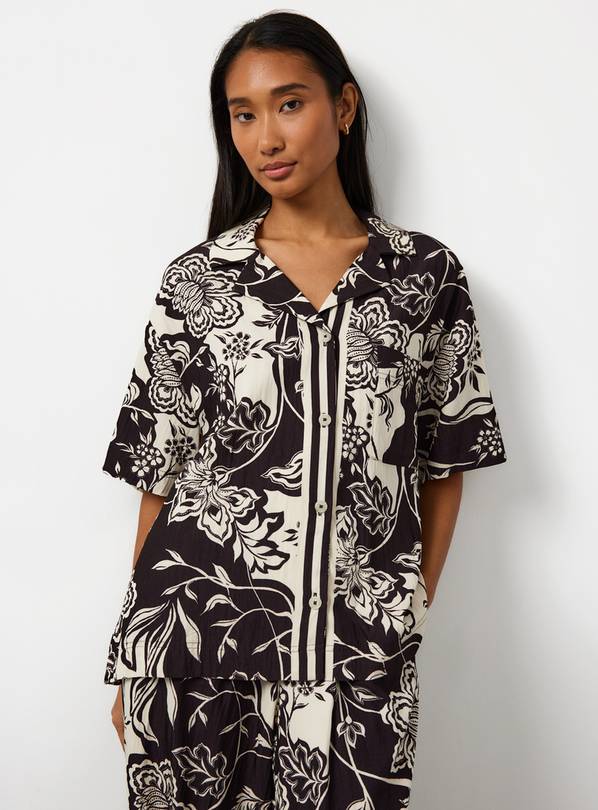 Brown Paisley Print Revere Neck Co-ord Shirt 18