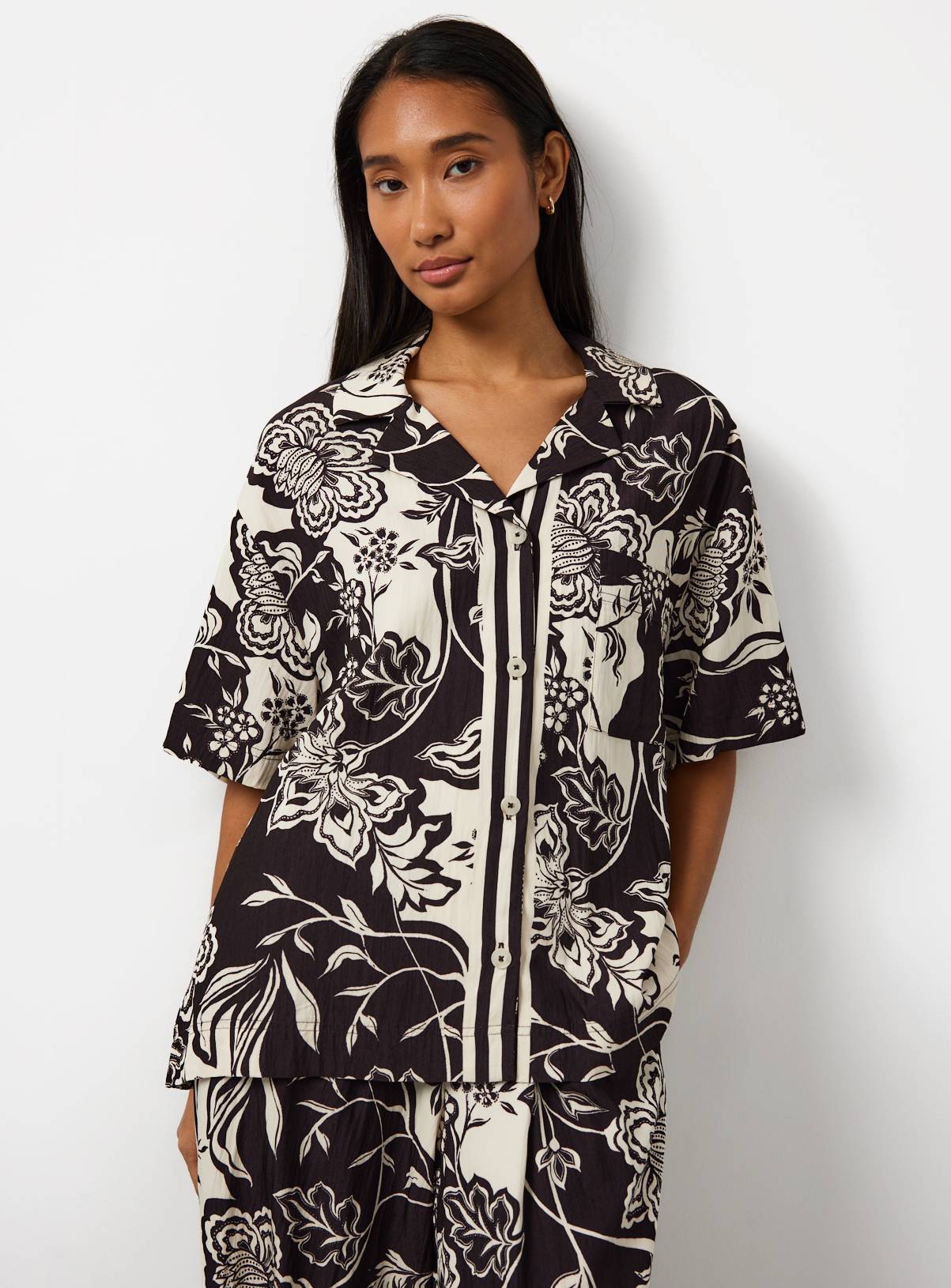 Brown Paisley Print Revere Neck Co-ord Shirt 8 - Image 1