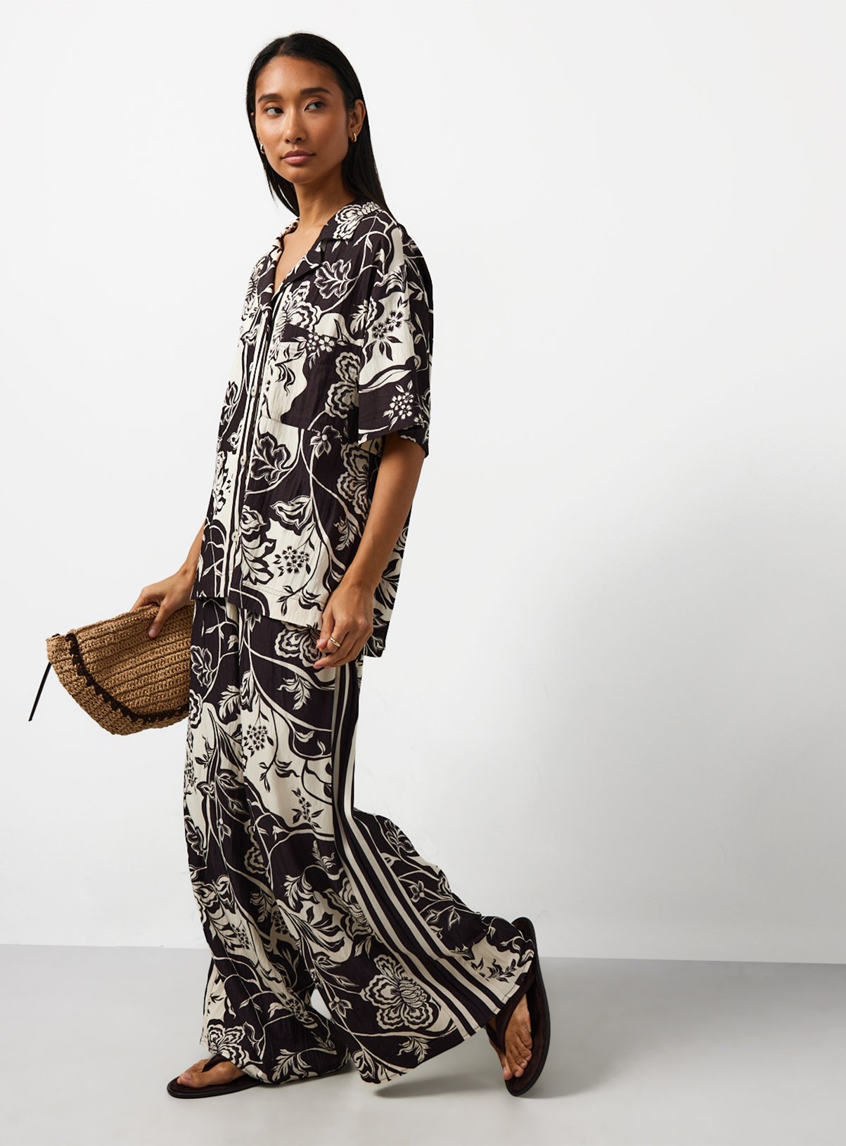 Brown Paisley Print Revere Neck Co-ord Shirt 8 - Image 2 thumbnail