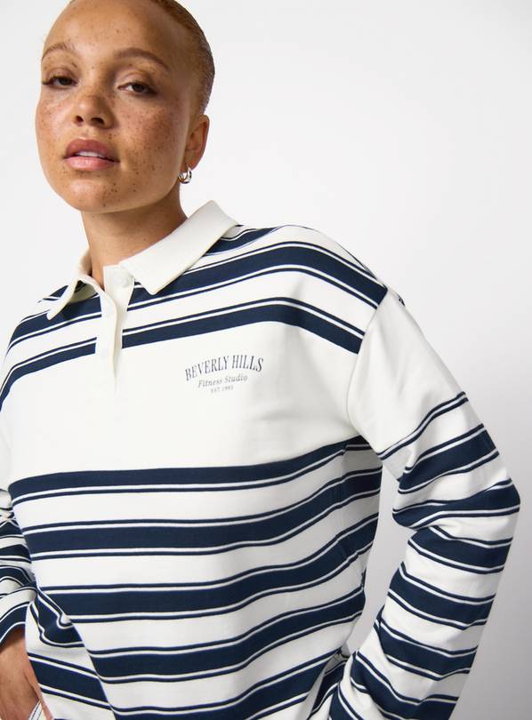 Mono Stripe Print Wide Sleeve Rugby Shirt S