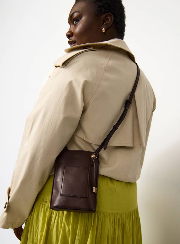 Brown Faux Leather Phone Bag One Size