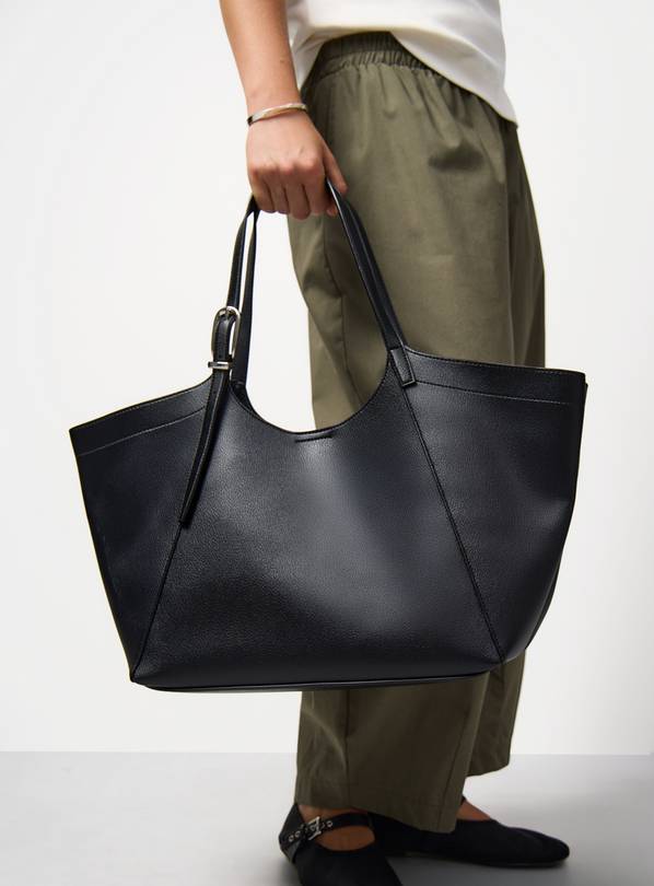 Black Belt Handled Faux Leather Shopper Bag One Size