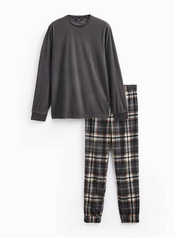 Grey Check Fleece Pyjama Set XL