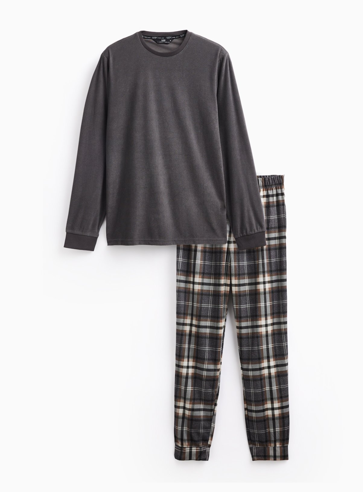 Grey Check Fleece Pyjama Set XL - Image 3 thumbnail