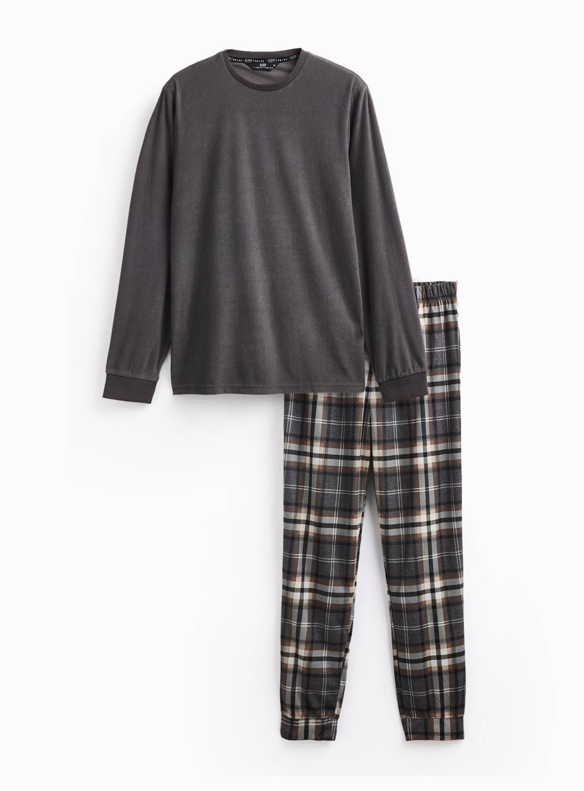 Grey Check Fleece Pyjama Set XL - Image 3