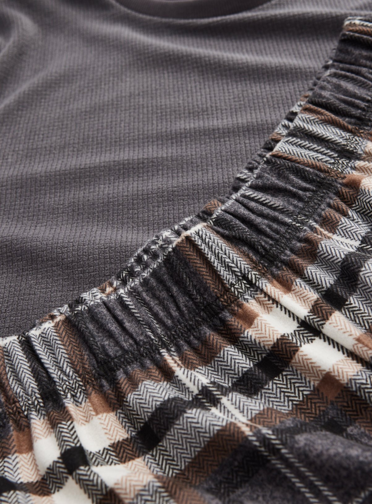 Grey Check Fleece Pyjama Set XL - Image 4 thumbnail