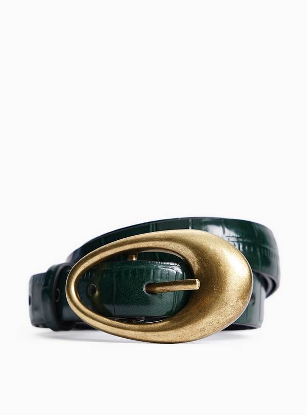 Green Crocodile Print Golden Buckle Belt S