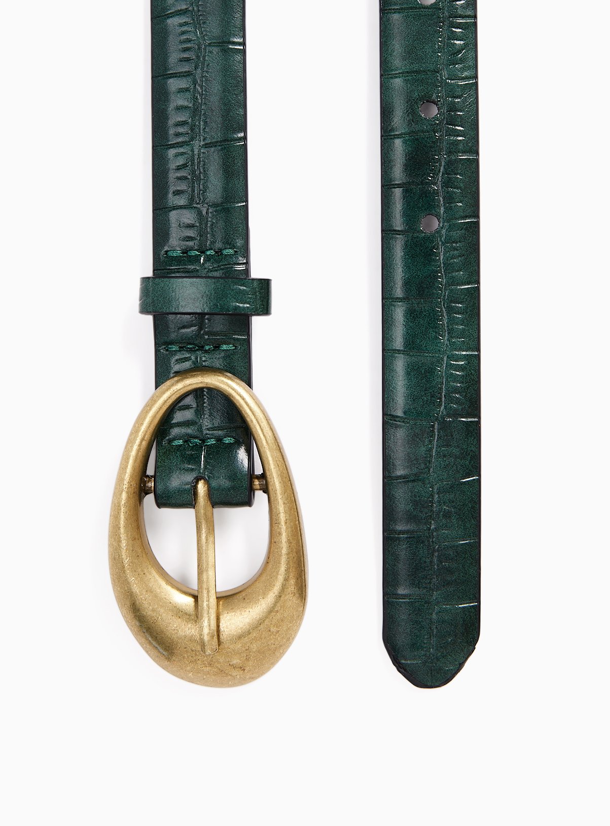 Green Crocodile Print Golden Buckle Belt M - Image 2 thumbnail