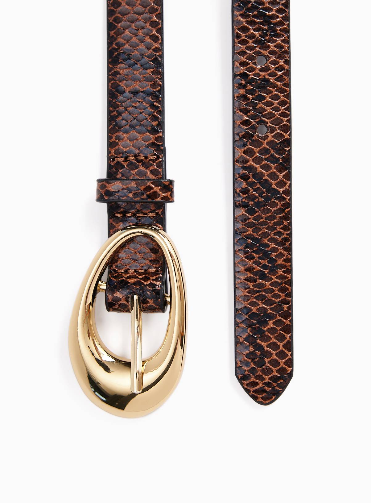 Brown Snake Print Golden Buckle Belt S - Image 2