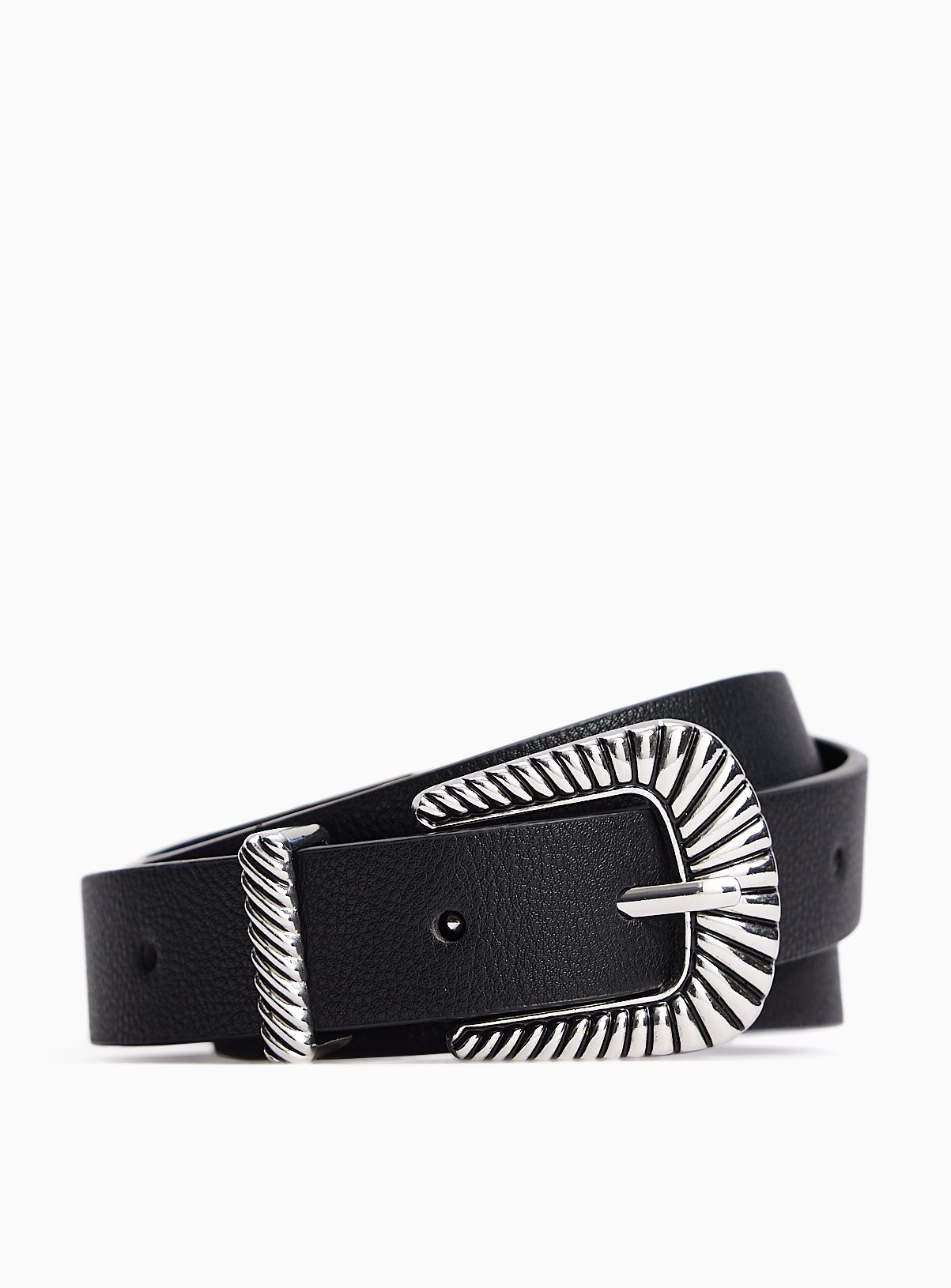 Black Faux Leather Western Buckle Belt S - Image 1 thumbnail