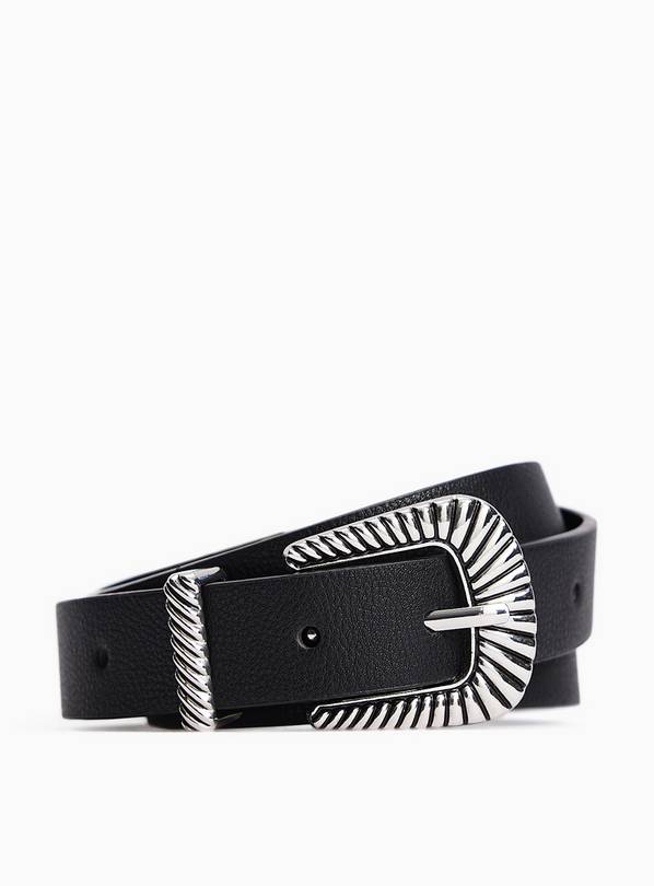 Black Faux Leather Western Buckle Belt S