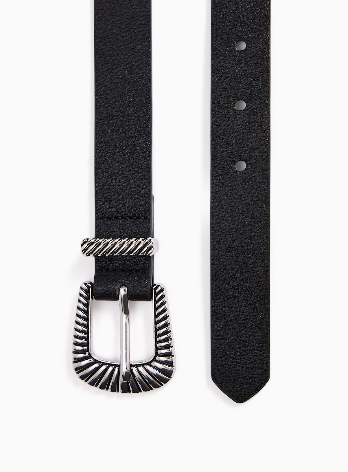 Black Faux Leather Western Buckle Belt S - Image 2 thumbnail