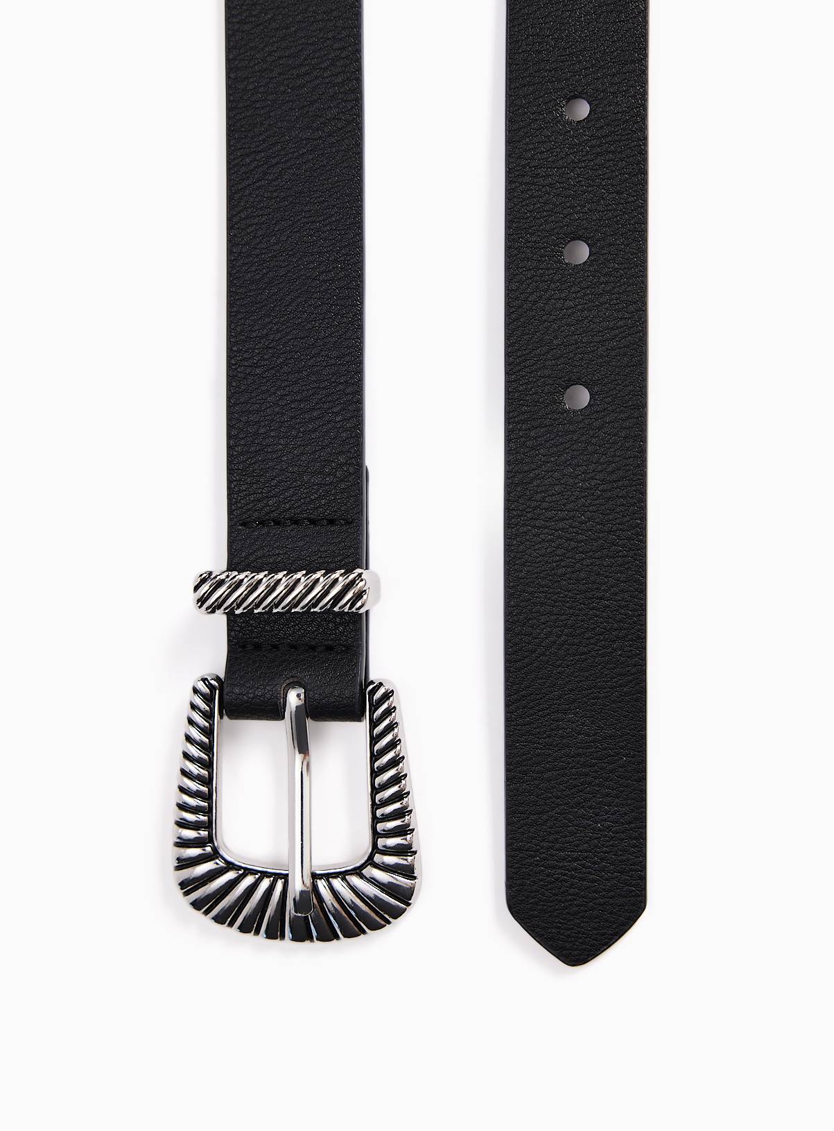 Black Faux Leather Western Buckle Belt S - Image 2