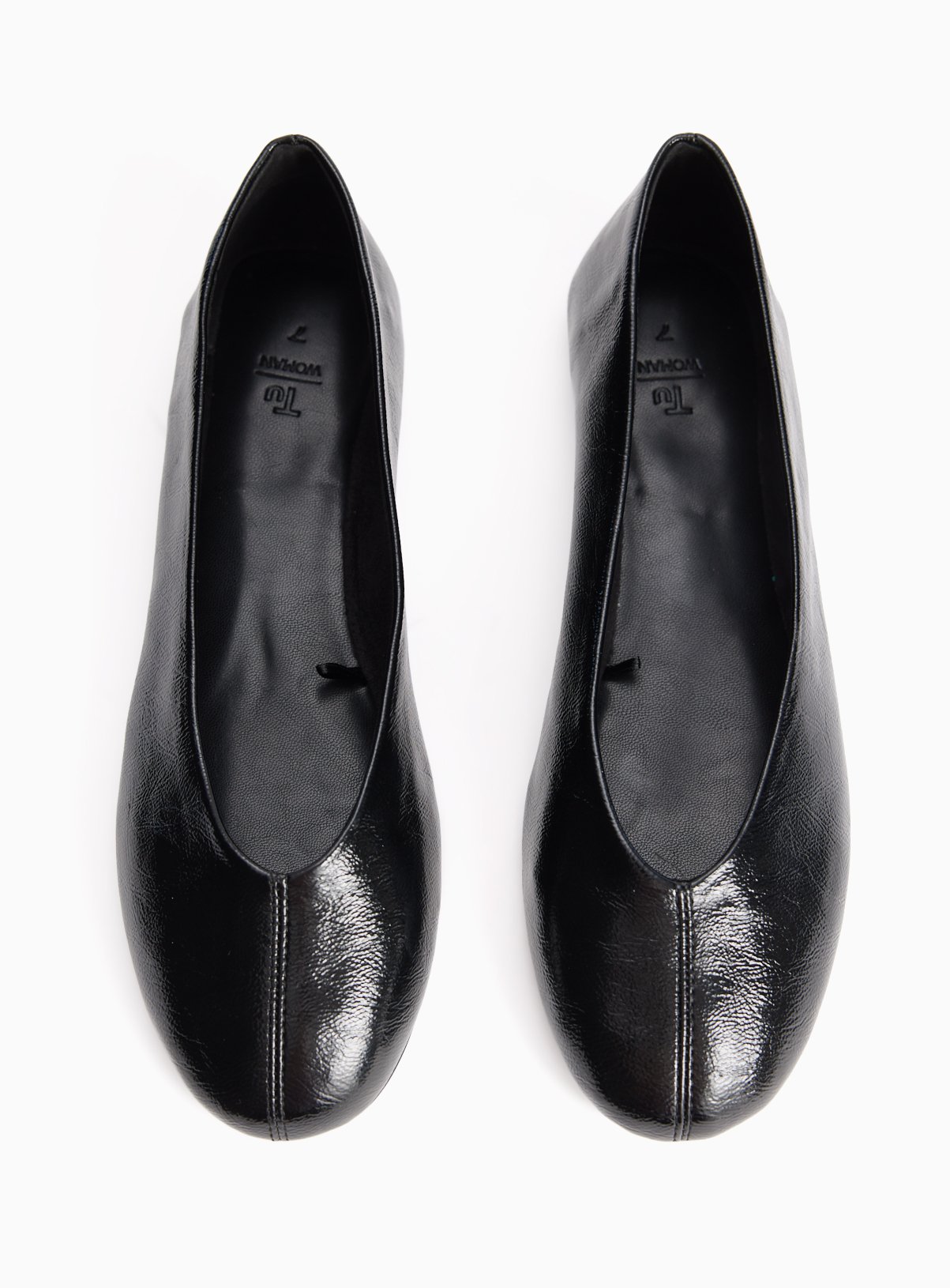 Black Faux Leather Unstructured Crinkle Texture Ballerina Shoes 4 - Image 1 thumbnail