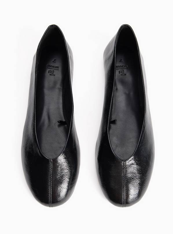 Black Faux Leather Unstructured Crinkle Texture Ballerina Shoes 5