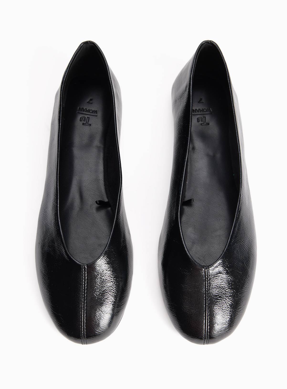 Black Faux Leather Unstructured Crinkle Texture Ballerina Shoes 4 - Image 1