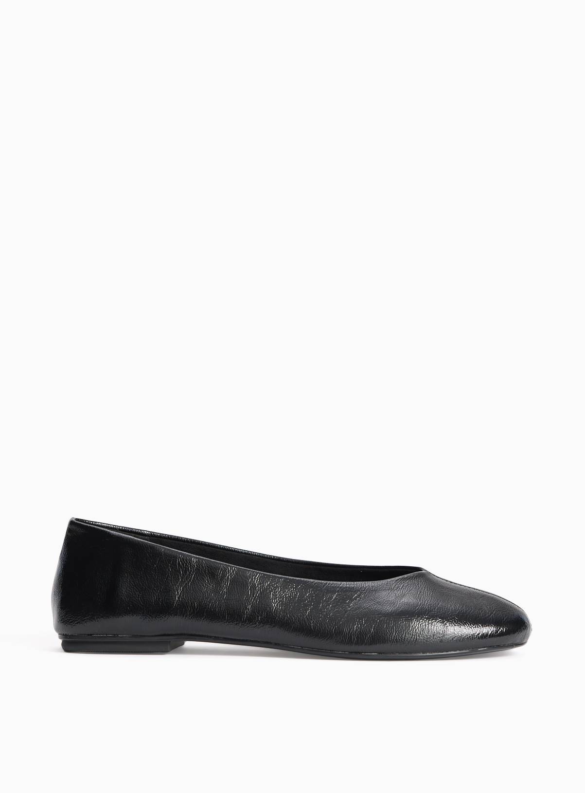 Black Faux Leather Unstructured Crinkle Texture Ballerina Shoes 4 - Image 2