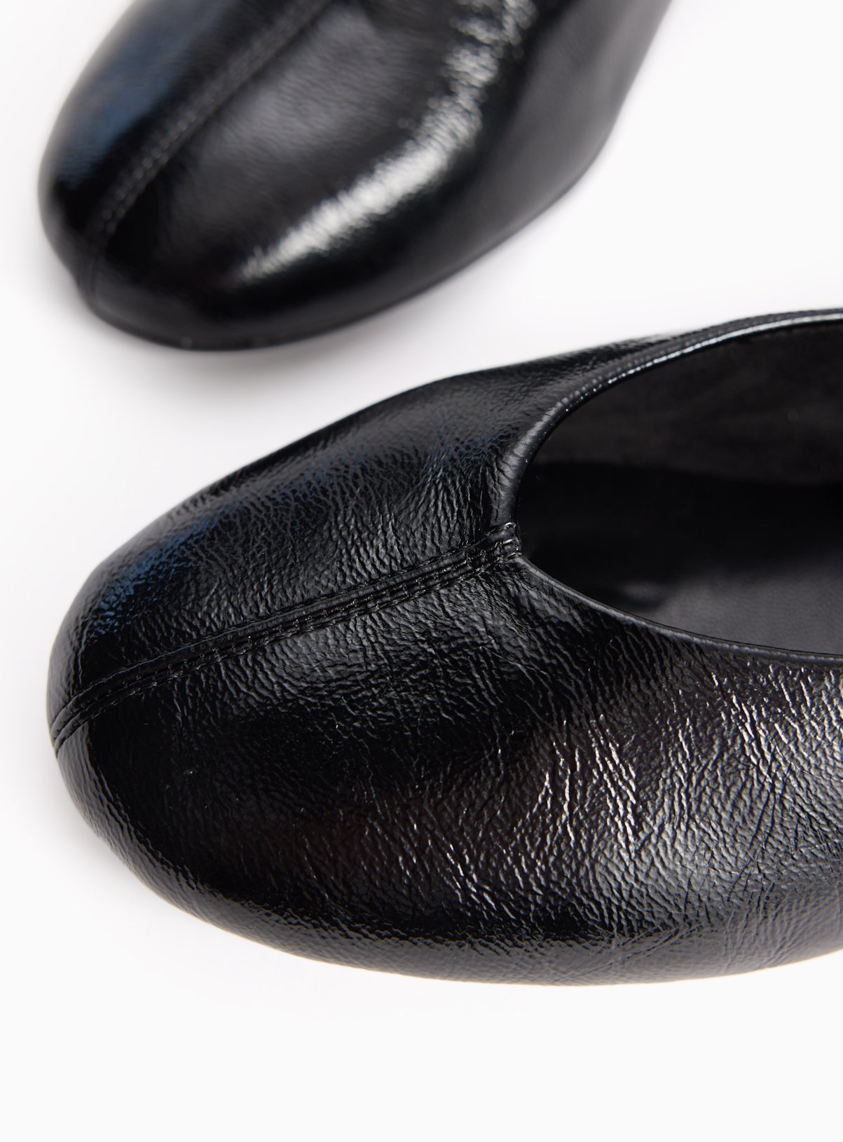 Black Faux Leather Unstructured Crinkle Texture Ballerina Shoes 4 - Image 3 thumbnail