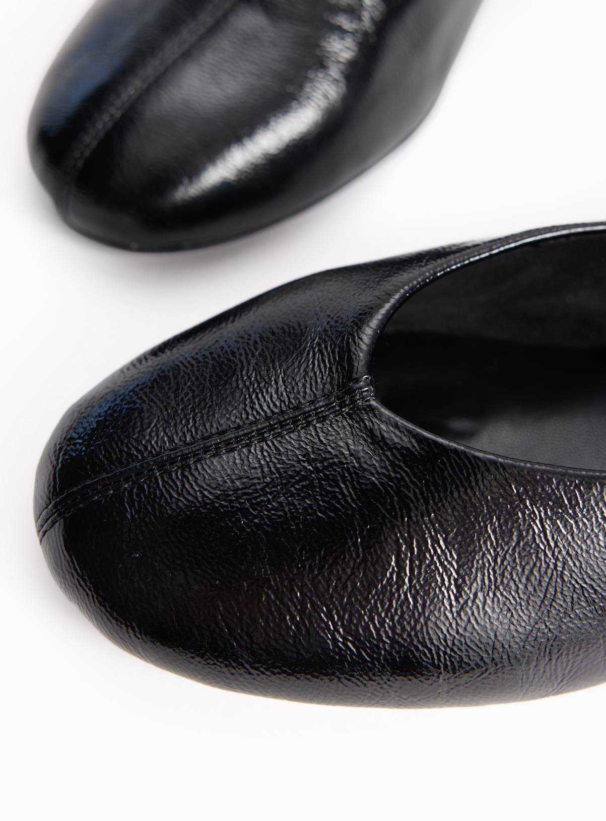 Black Faux Leather Unstructured Crinkle Texture Ballerina Shoes 4 - Image 3