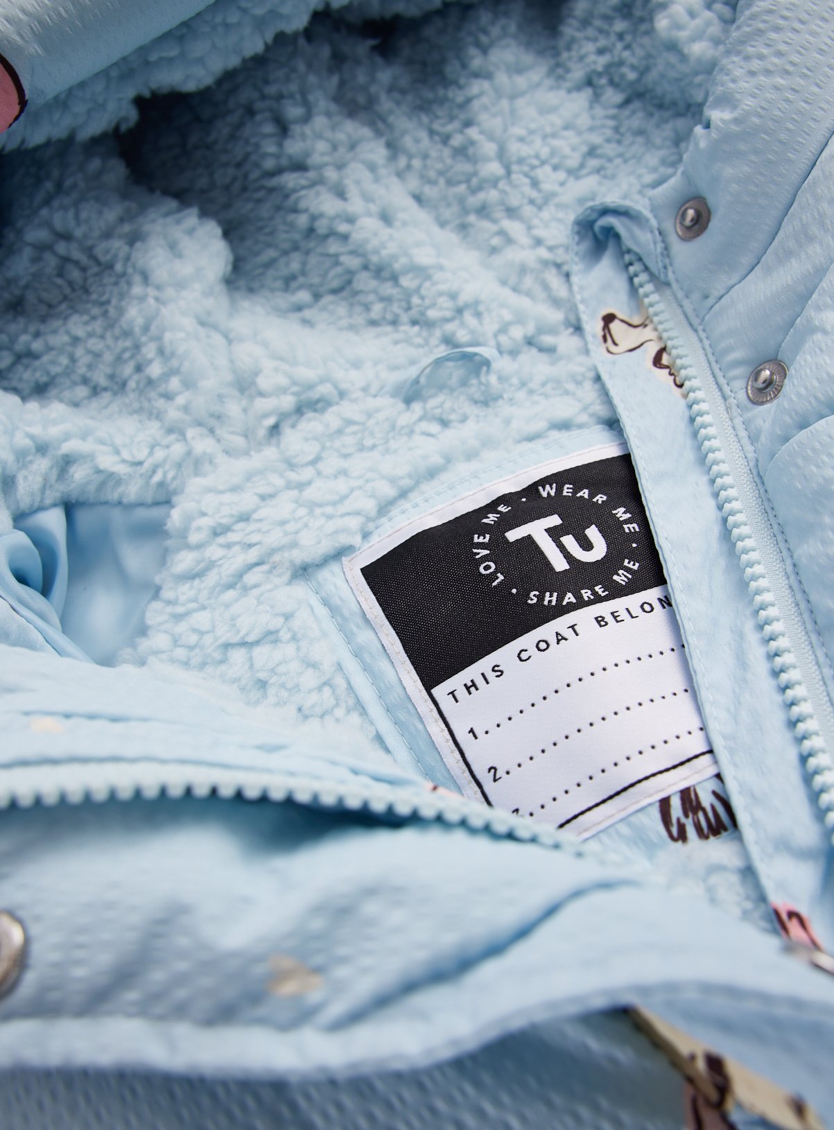 Blue Dog Print Hooded Puffer Borg Coat 6-7 years - Image 2 thumbnail