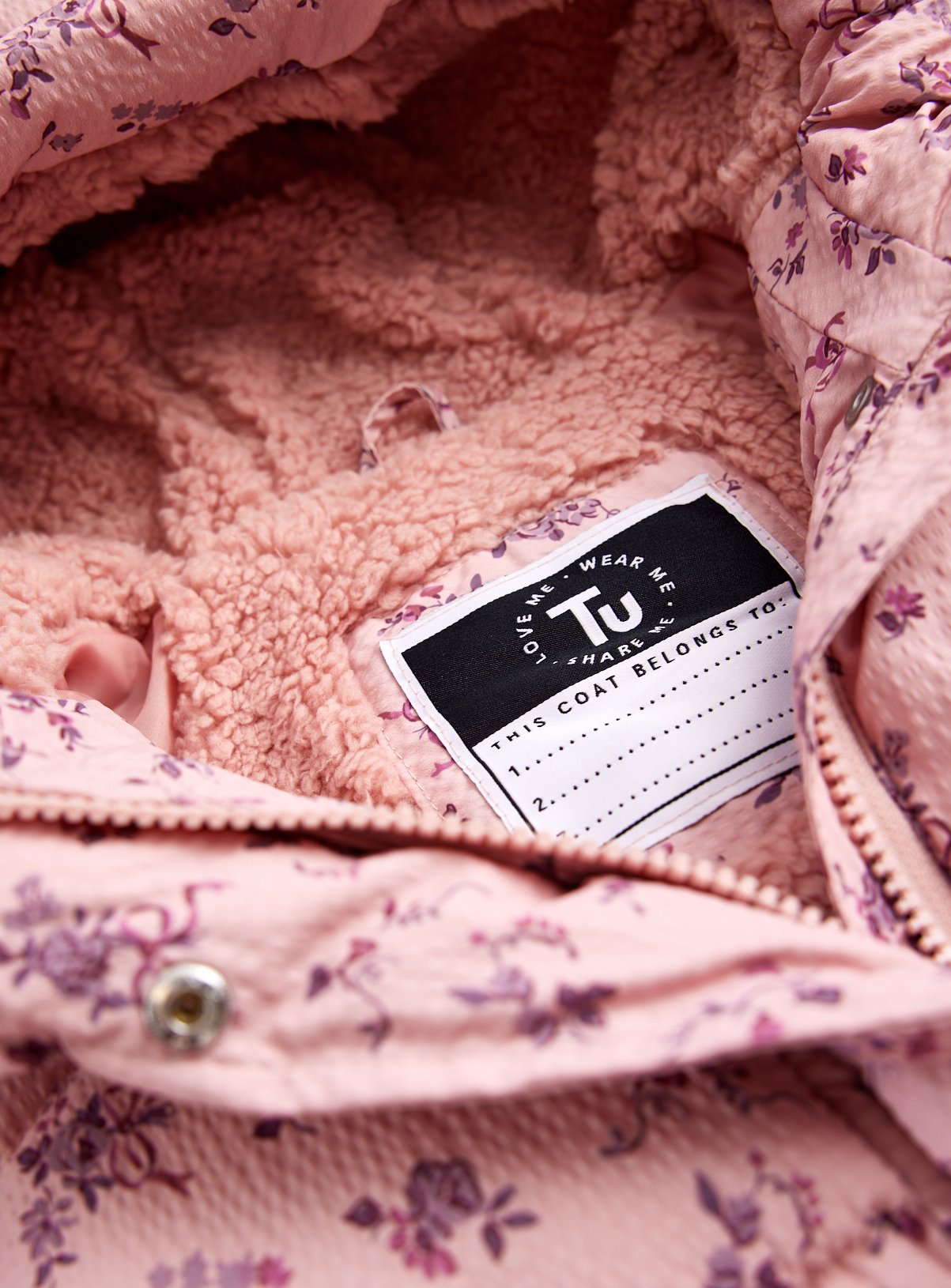 Pink Floral Print Hooded Puffer Borg Coat 5-6 years - Image 2 thumbnail