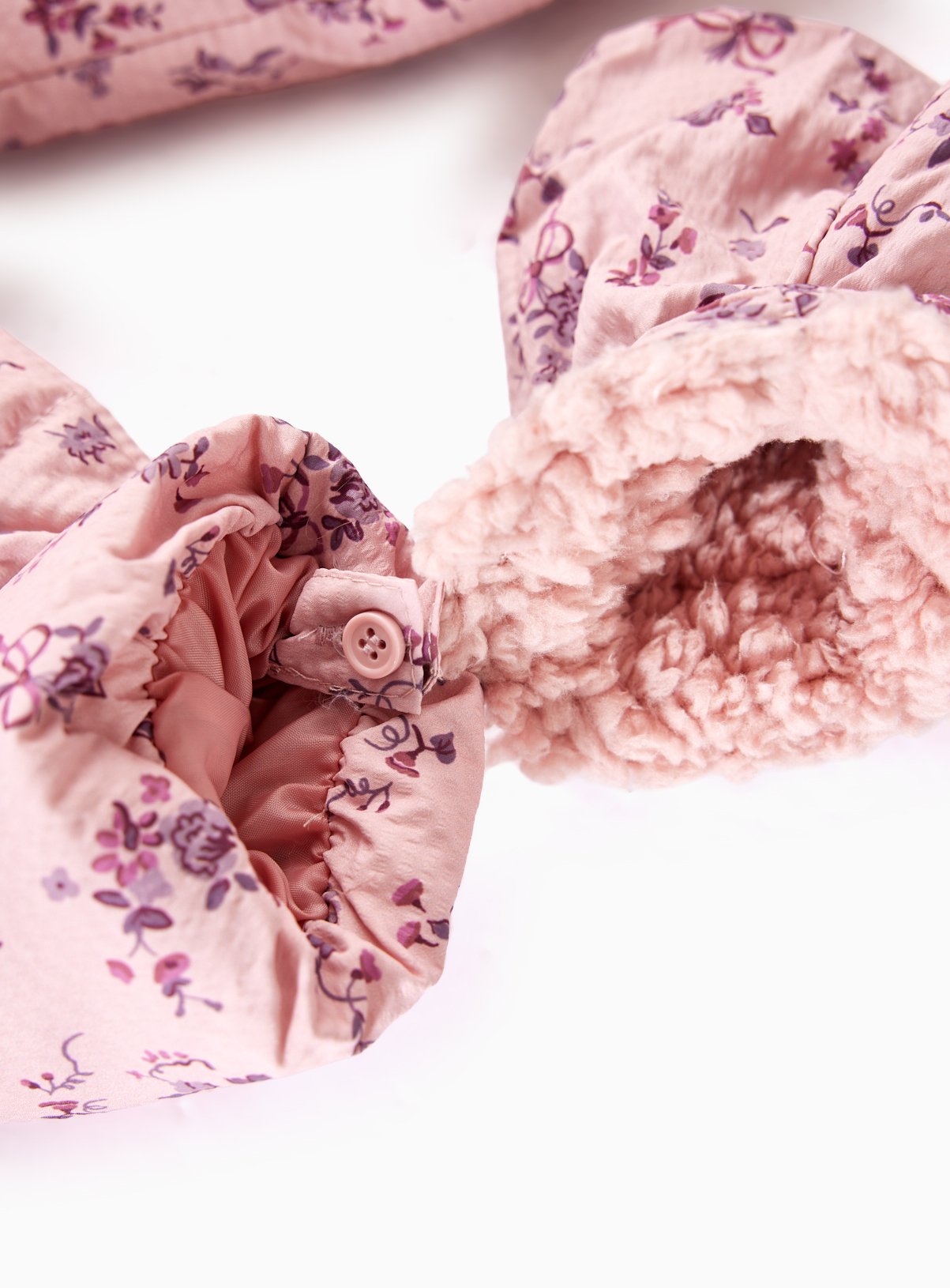 Pink Floral Print Hooded Puffer Borg Coat 5-6 years - Image 3 thumbnail