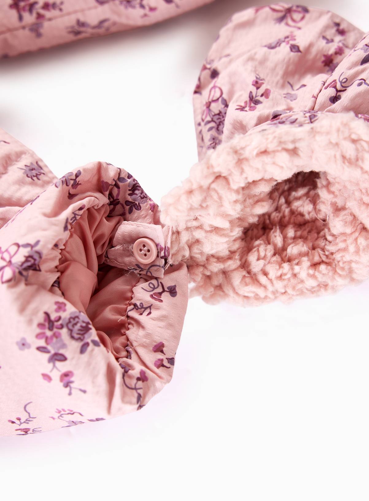 Pink Floral Print Hooded Puffer Borg Coat 5-6 years - Image 3
