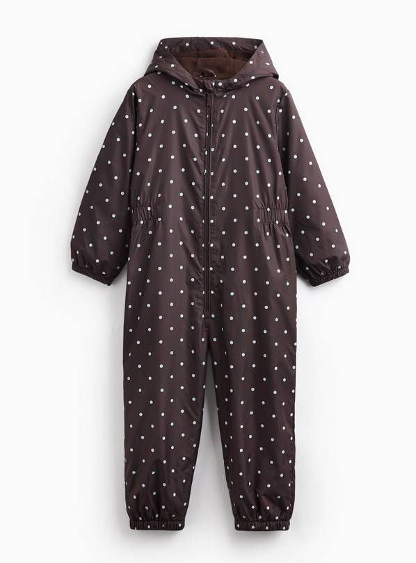 Brown Polka Dot Print Fleece Lined Puddlesuit 1-2 years