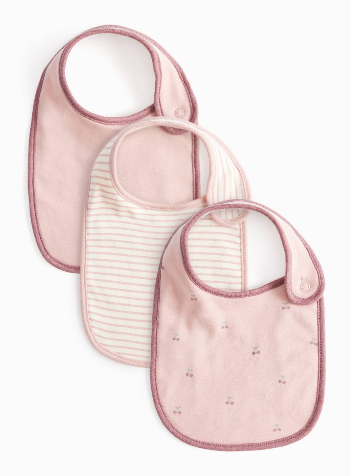 Pink Stripe & Cherry Print Bibs 3 Pack One Size - Image 1