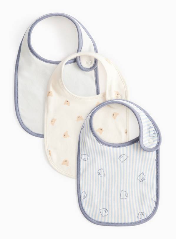 Blue & Cream Bear Print Bibs 3 Pack One Size