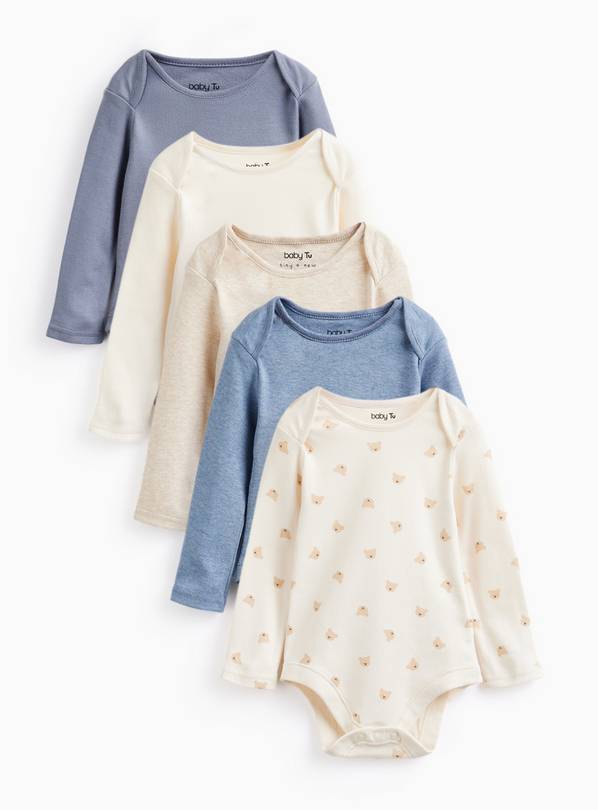 Blue Shades & Bear Print Long Sleeve Bodysuits 5 Pack 6-9 months