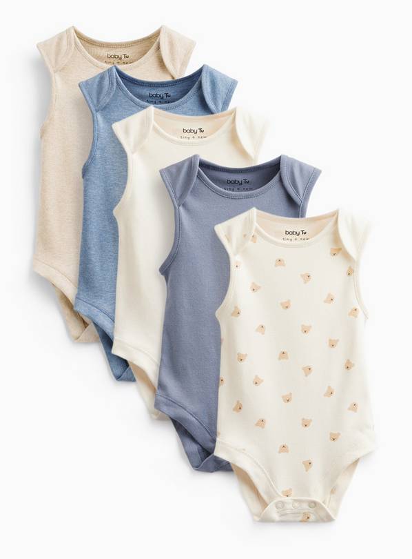 Blue Sleeveless Bodysuit 5 Pack Newborn