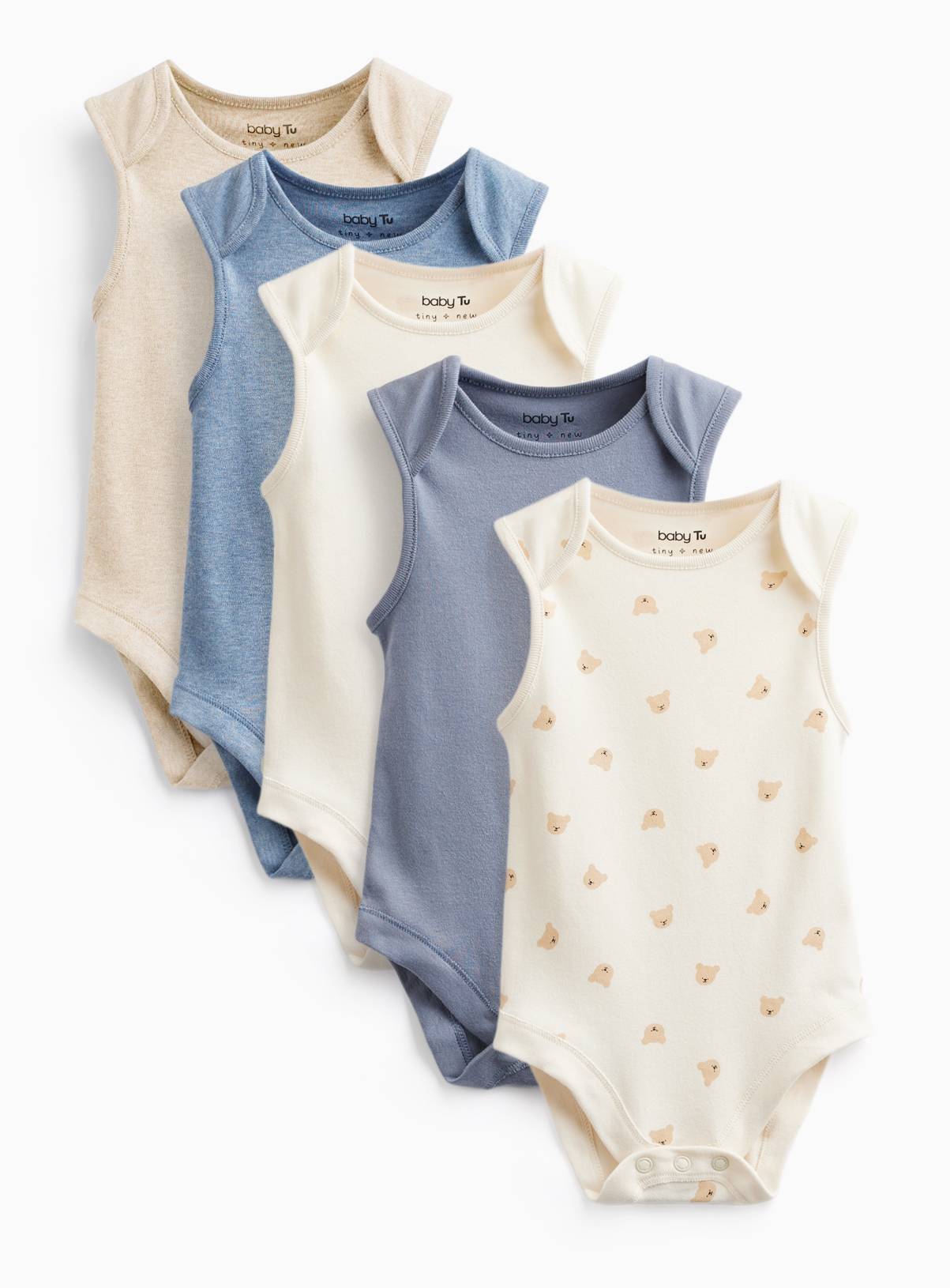 Blue Sleeveless Bodysuit 5 Pack Up to 1 mth - Image 1