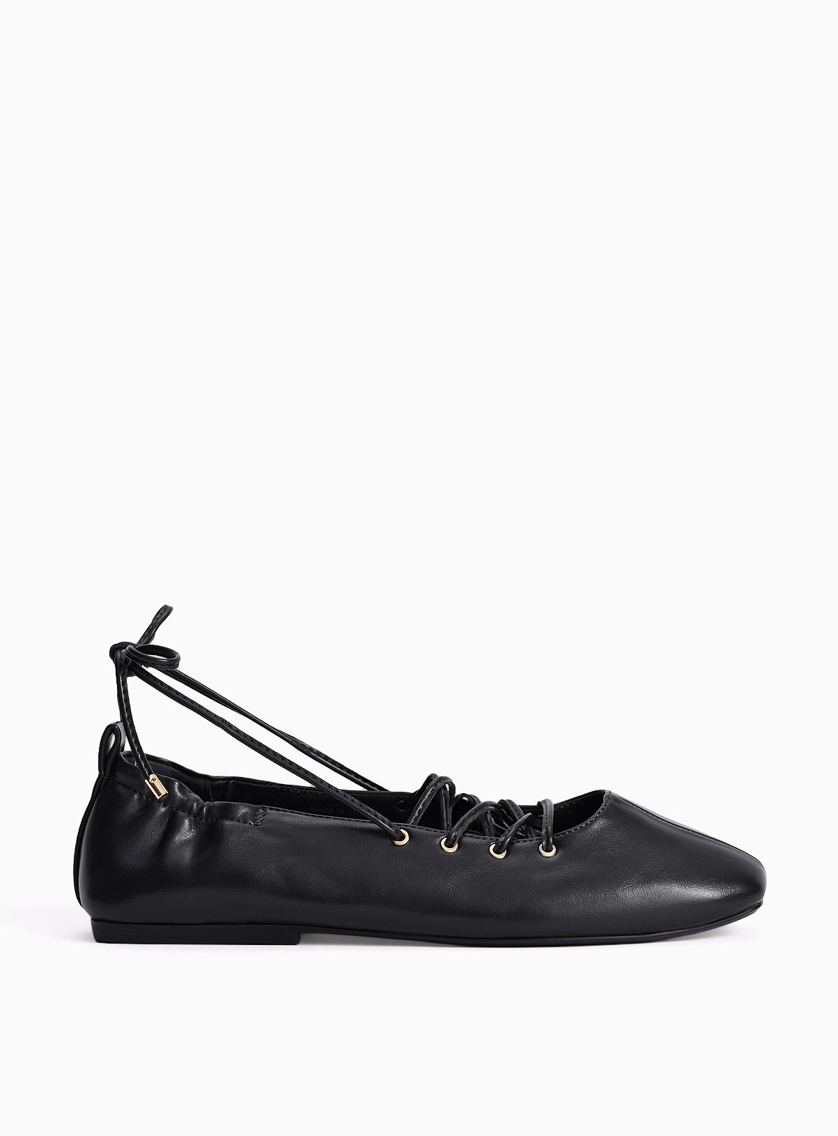 Black Faux Leather Lace Up Ballerina Shoes 7 - Image 3 thumbnail