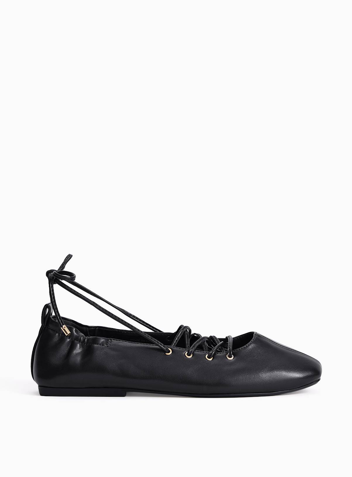 Black Faux Leather Lace Up Ballerina Shoes 7 - Image 3