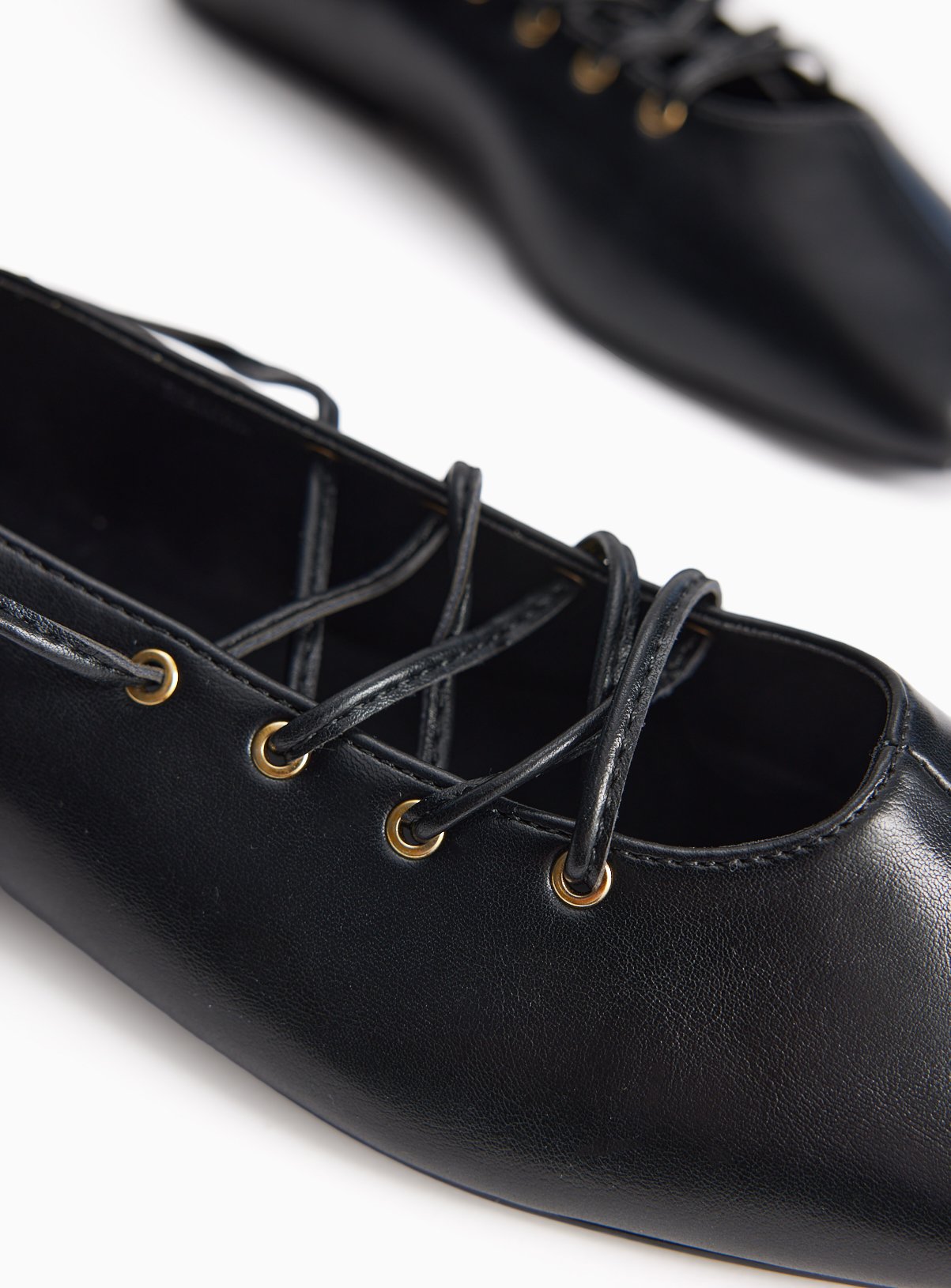 Black Faux Leather Lace Up Ballerina Shoes 7 - Image 5 thumbnail