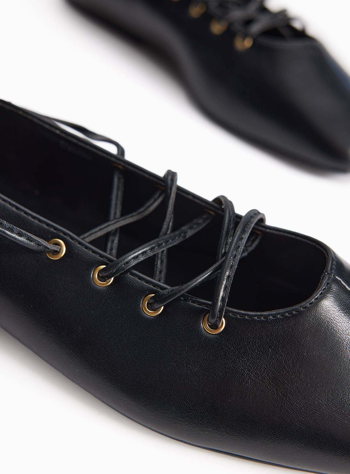 Black Faux Leather Lace Up Ballerina Shoes 7 - Image 5