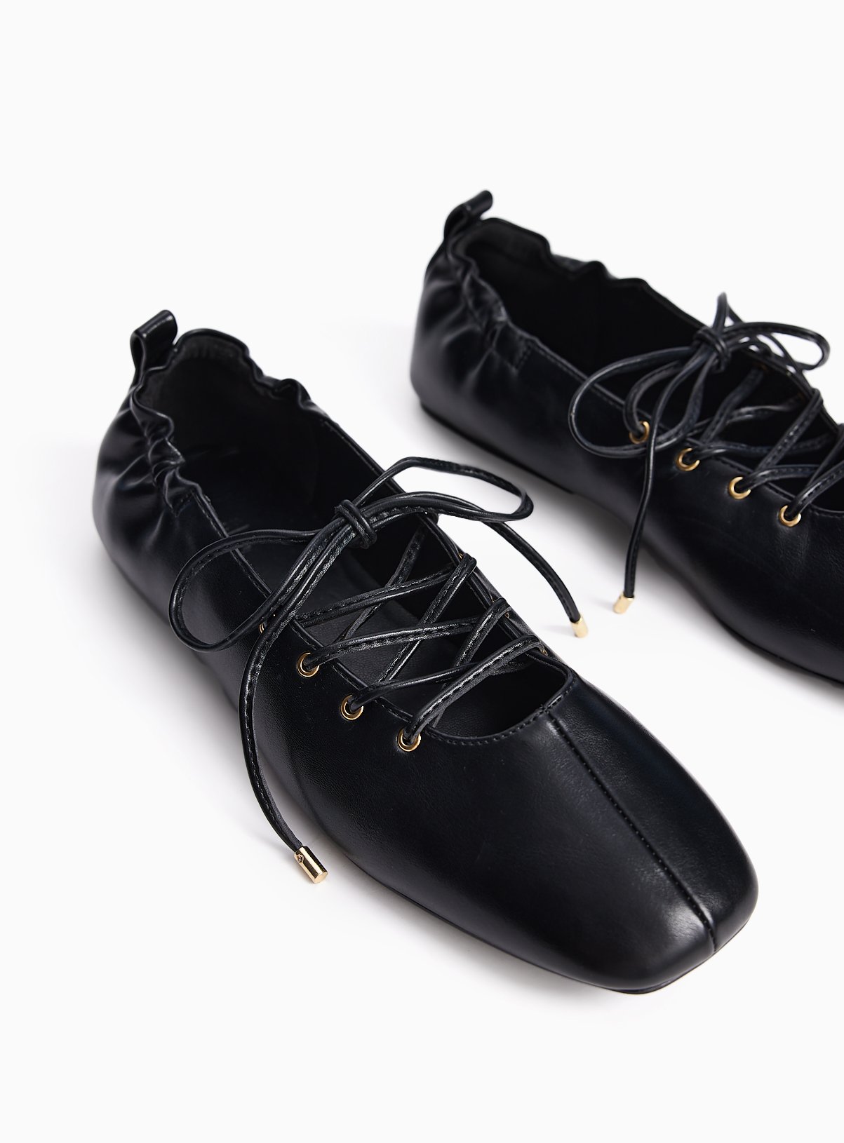 Black Faux Leather Lace Up Ballerina Shoes 7 - Image 6 thumbnail