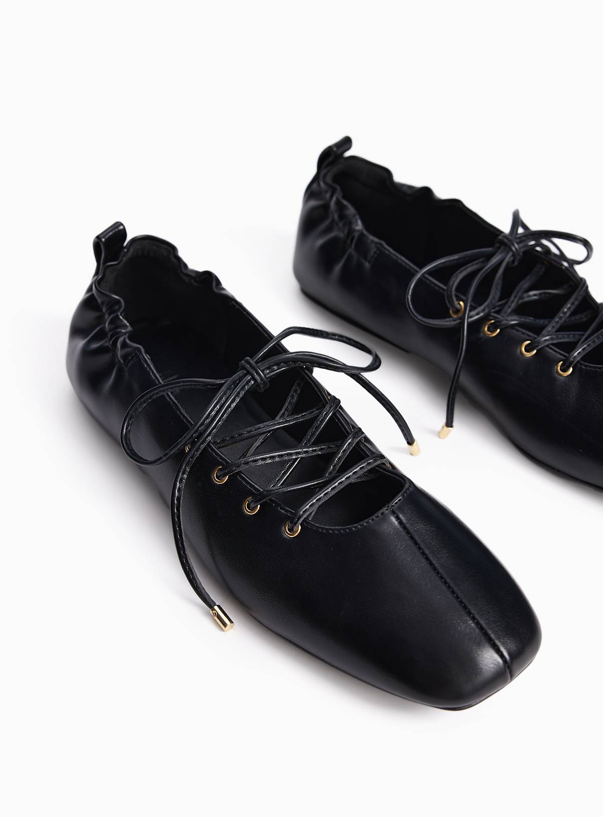 Black Faux Leather Lace Up Ballerina Shoes 7 - Image 6