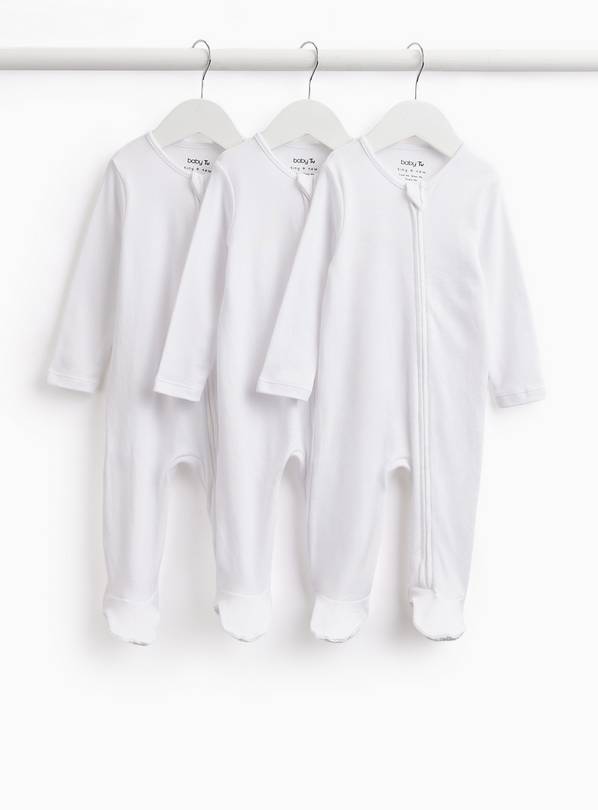 White Zip Through Sleepsuits 3 Pack 18-24 months