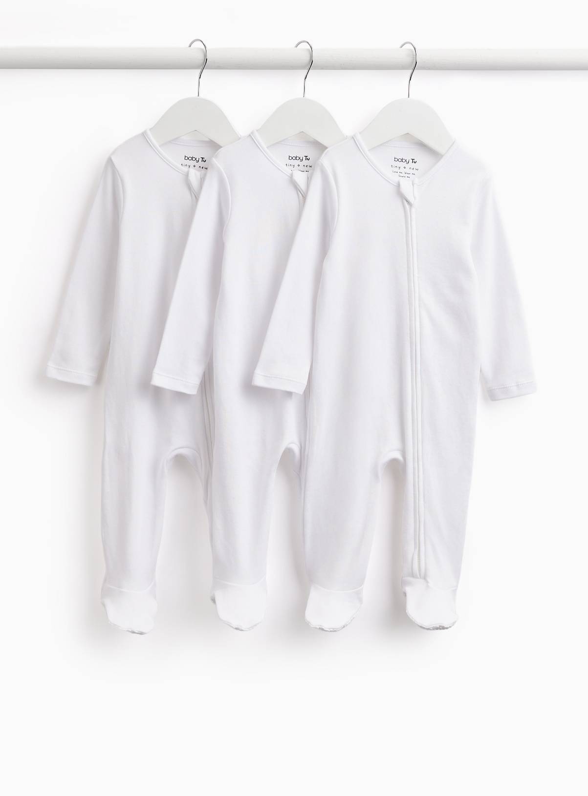 White Zip Through Sleepsuits 3 Pack 18-24 months - Image 1